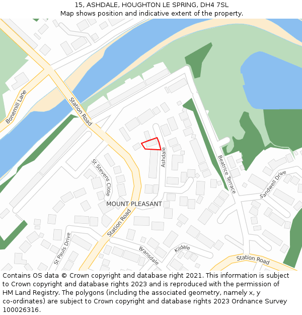 15, ASHDALE, HOUGHTON LE SPRING, DH4 7SL: Location map and indicative extent of plot