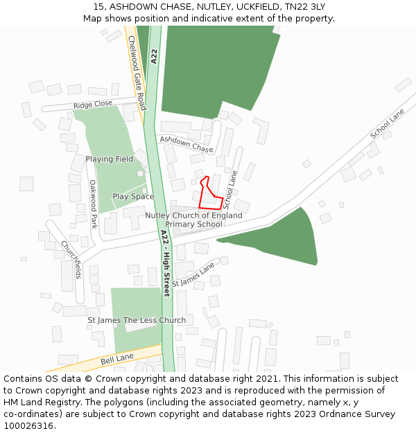 15, ASHDOWN CHASE, NUTLEY, UCKFIELD, TN22 3LY: Location map and indicative extent of plot