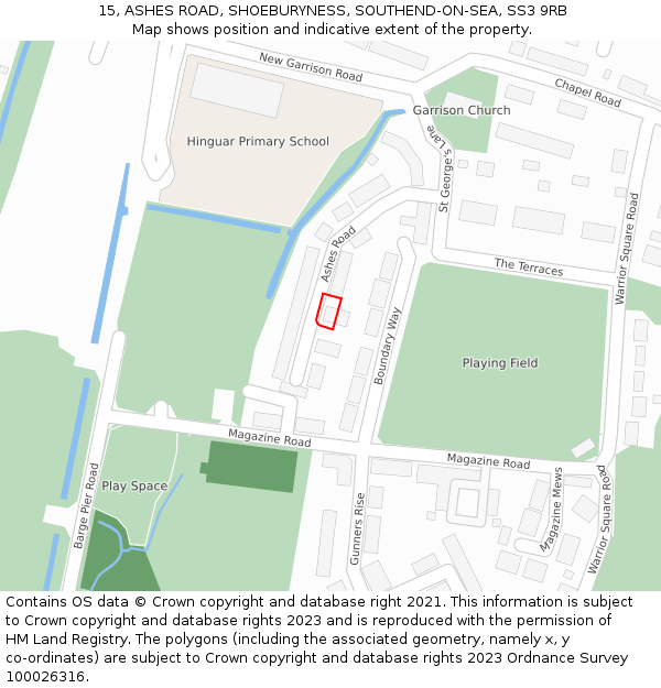 15, ASHES ROAD, SHOEBURYNESS, SOUTHEND-ON-SEA, SS3 9RB: Location map and indicative extent of plot