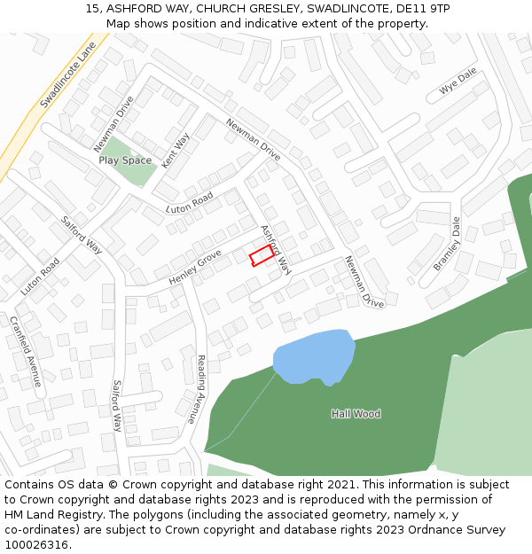 15, ASHFORD WAY, CHURCH GRESLEY, SWADLINCOTE, DE11 9TP: Location map and indicative extent of plot