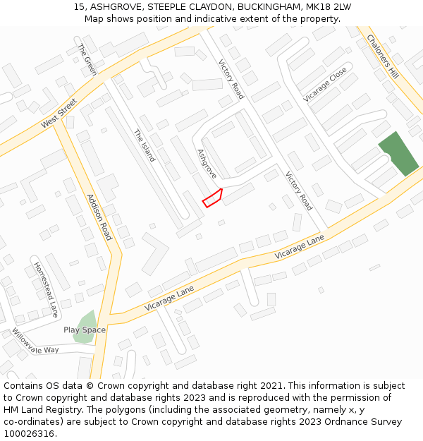 15, ASHGROVE, STEEPLE CLAYDON, BUCKINGHAM, MK18 2LW: Location map and indicative extent of plot