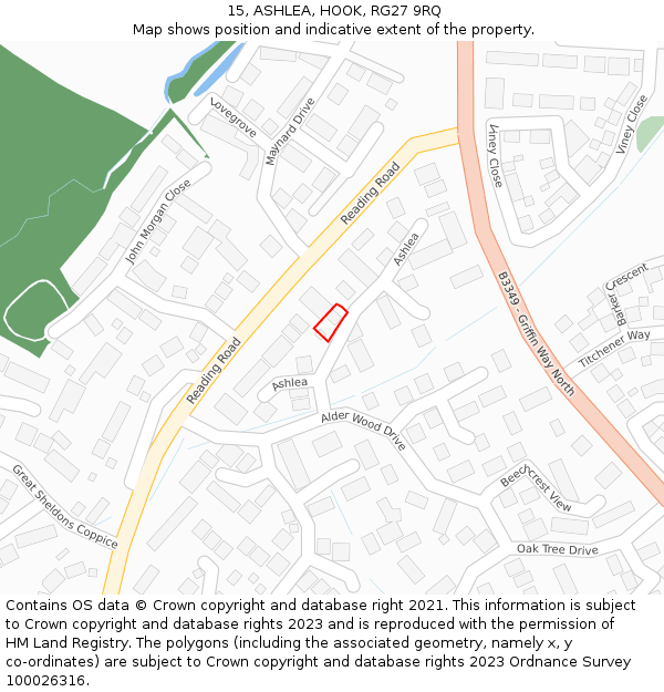 15, ASHLEA, HOOK, RG27 9RQ: Location map and indicative extent of plot