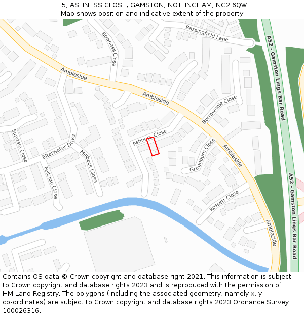 15, ASHNESS CLOSE, GAMSTON, NOTTINGHAM, NG2 6QW: Location map and indicative extent of plot