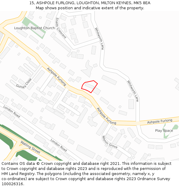 15, ASHPOLE FURLONG, LOUGHTON, MILTON KEYNES, MK5 8EA: Location map and indicative extent of plot