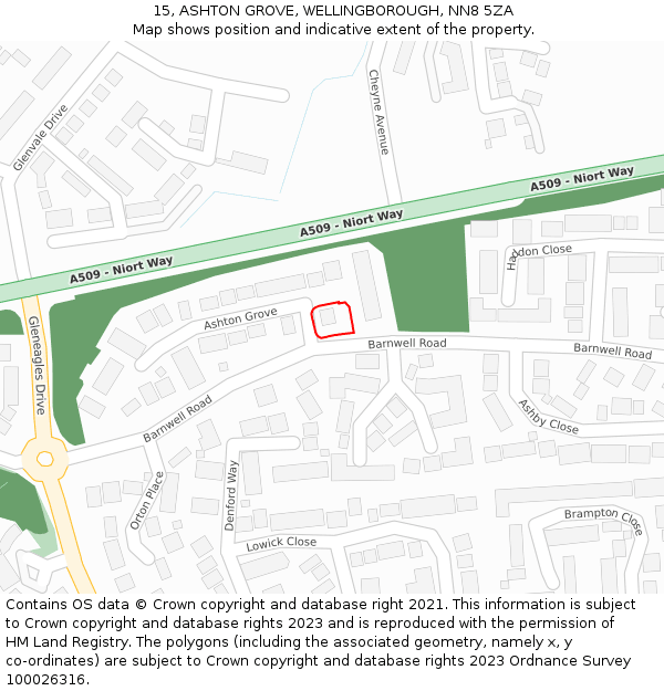 15, ASHTON GROVE, WELLINGBOROUGH, NN8 5ZA: Location map and indicative extent of plot