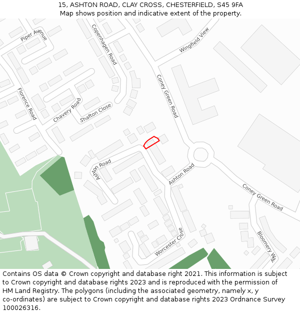 15, ASHTON ROAD, CLAY CROSS, CHESTERFIELD, S45 9FA: Location map and indicative extent of plot