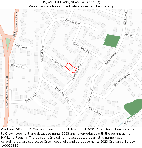 15, ASHTREE WAY, SEAVIEW, PO34 5JQ: Location map and indicative extent of plot