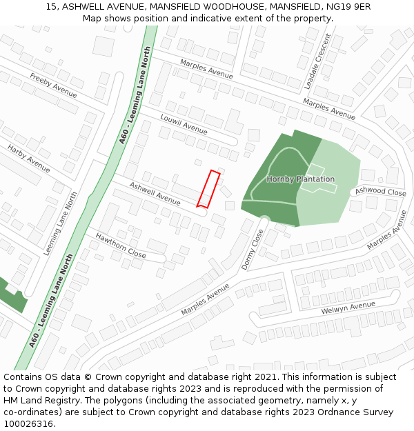 15, ASHWELL AVENUE, MANSFIELD WOODHOUSE, MANSFIELD, NG19 9ER: Location map and indicative extent of plot