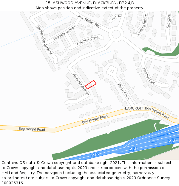 15, ASHWOOD AVENUE, BLACKBURN, BB2 4JD: Location map and indicative extent of plot