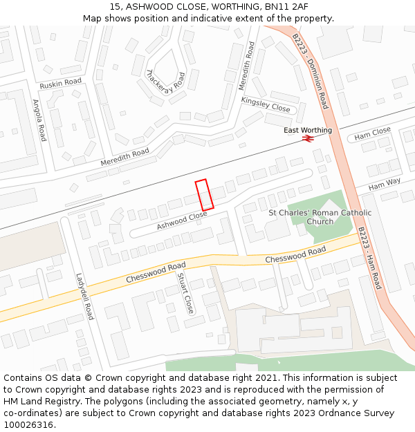 15, ASHWOOD CLOSE, WORTHING, BN11 2AF: Location map and indicative extent of plot