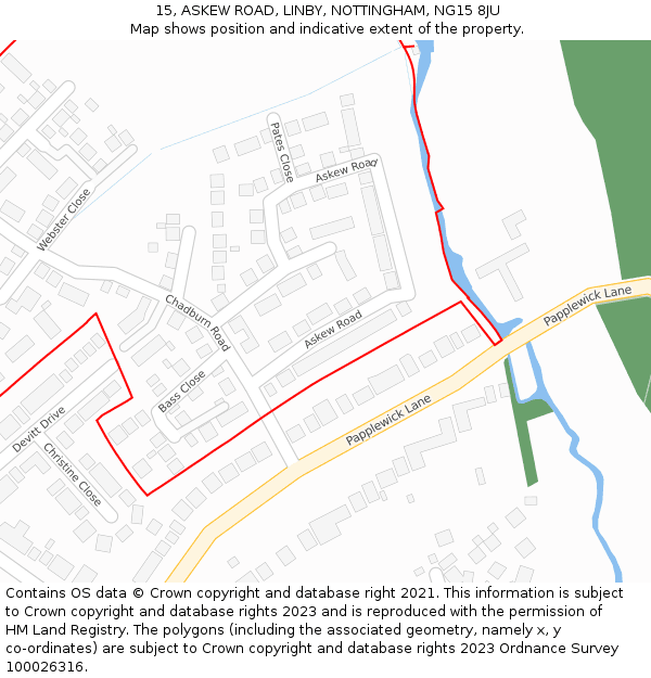 15, ASKEW ROAD, LINBY, NOTTINGHAM, NG15 8JU: Location map and indicative extent of plot