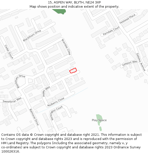 15, ASPEN WAY, BLYTH, NE24 3XP: Location map and indicative extent of plot