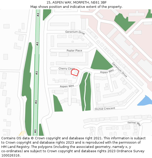 15, ASPEN WAY, MORPETH, NE61 3BF: Location map and indicative extent of plot