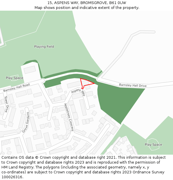 15, ASPENS WAY, BROMSGROVE, B61 0UW: Location map and indicative extent of plot