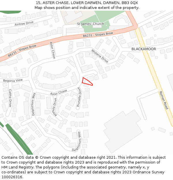 15, ASTER CHASE, LOWER DARWEN, DARWEN, BB3 0QX: Location map and indicative extent of plot