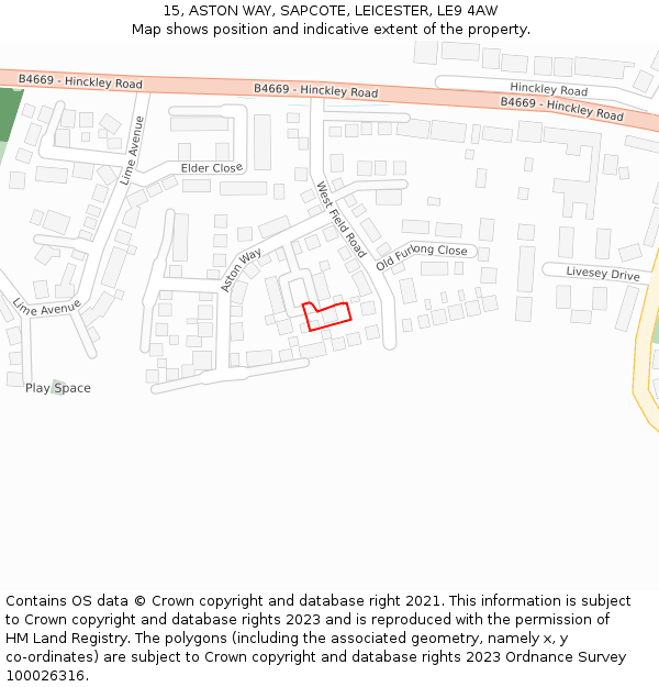 15, ASTON WAY, SAPCOTE, LEICESTER, LE9 4AW: Location map and indicative extent of plot