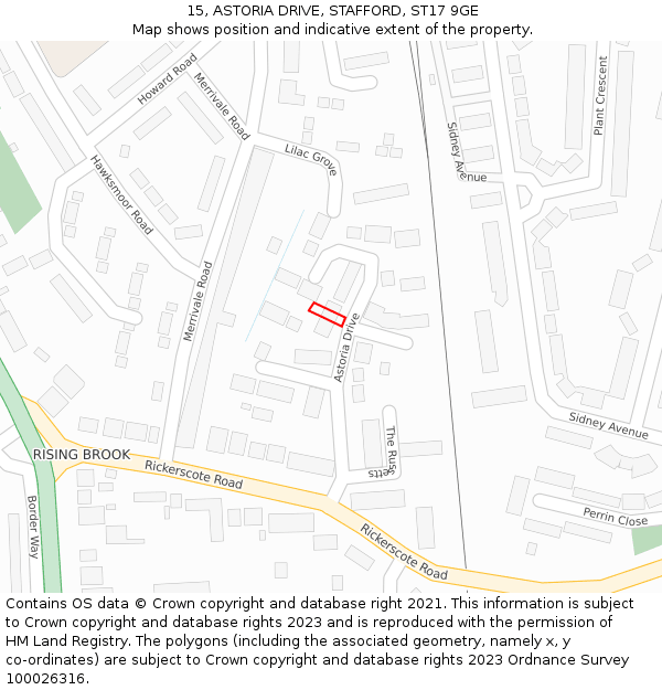 15, ASTORIA DRIVE, STAFFORD, ST17 9GE: Location map and indicative extent of plot