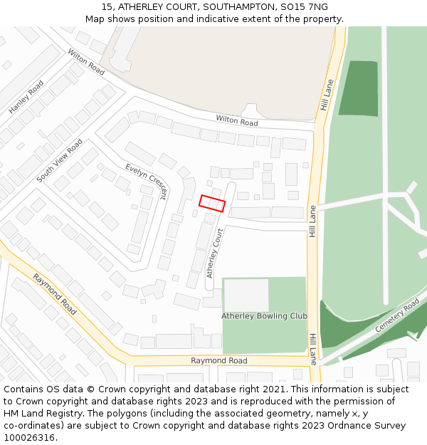 15, ATHERLEY COURT, SOUTHAMPTON, SO15 7NG: Location map and indicative extent of plot