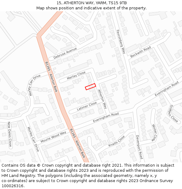 15, ATHERTON WAY, YARM, TS15 9TB: Location map and indicative extent of plot
