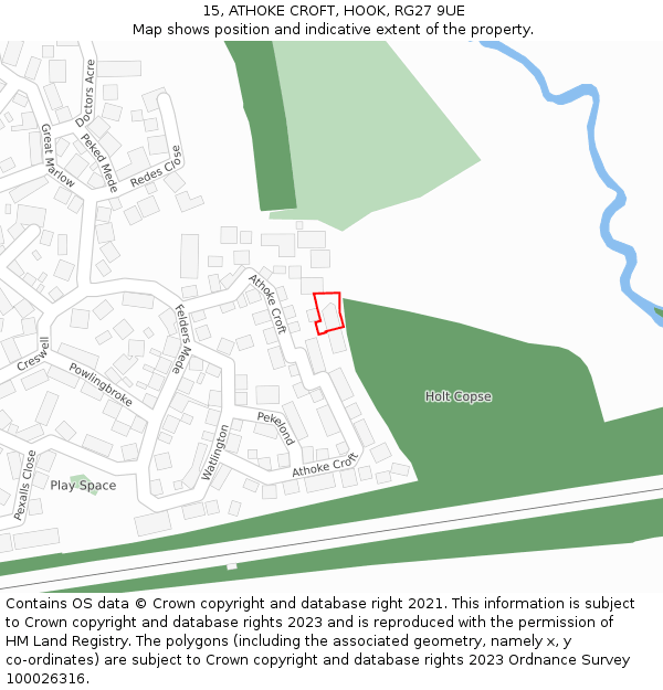 15, ATHOKE CROFT, HOOK, RG27 9UE: Location map and indicative extent of plot