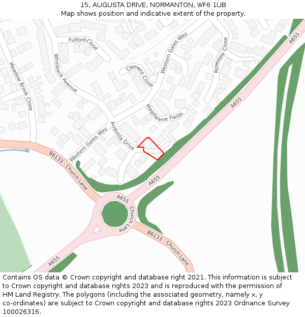 15, AUGUSTA DRIVE, NORMANTON, WF6 1UB: Location map and indicative extent of plot