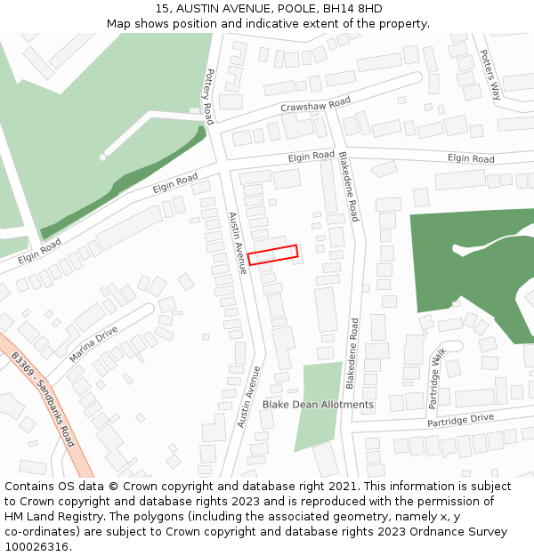 15, AUSTIN AVENUE, POOLE, BH14 8HD: Location map and indicative extent of plot