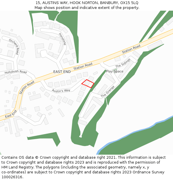 15, AUSTINS WAY, HOOK NORTON, BANBURY, OX15 5LQ: Location map and indicative extent of plot