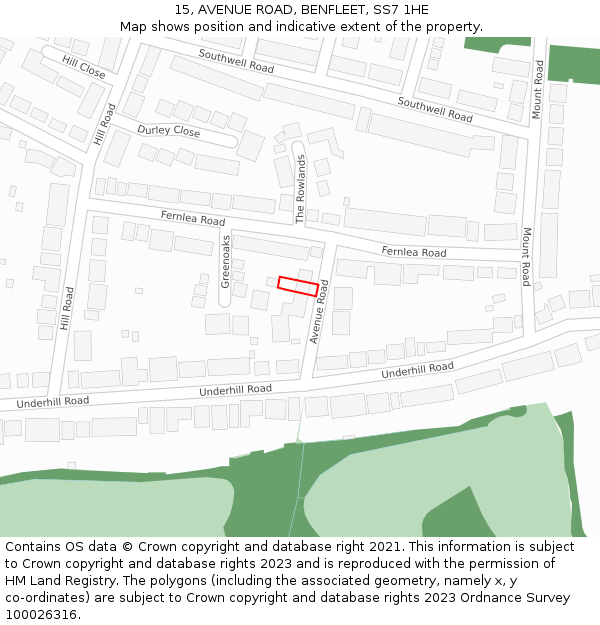 15, AVENUE ROAD, BENFLEET, SS7 1HE: Location map and indicative extent of plot