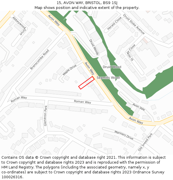 15, AVON WAY, BRISTOL, BS9 1SJ: Location map and indicative extent of plot