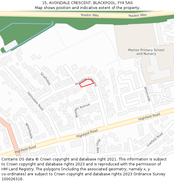 15, AVONDALE CRESCENT, BLACKPOOL, FY4 5AS: Location map and indicative extent of plot