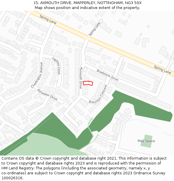 15, AXMOUTH DRIVE, MAPPERLEY, NOTTINGHAM, NG3 5SX: Location map and indicative extent of plot