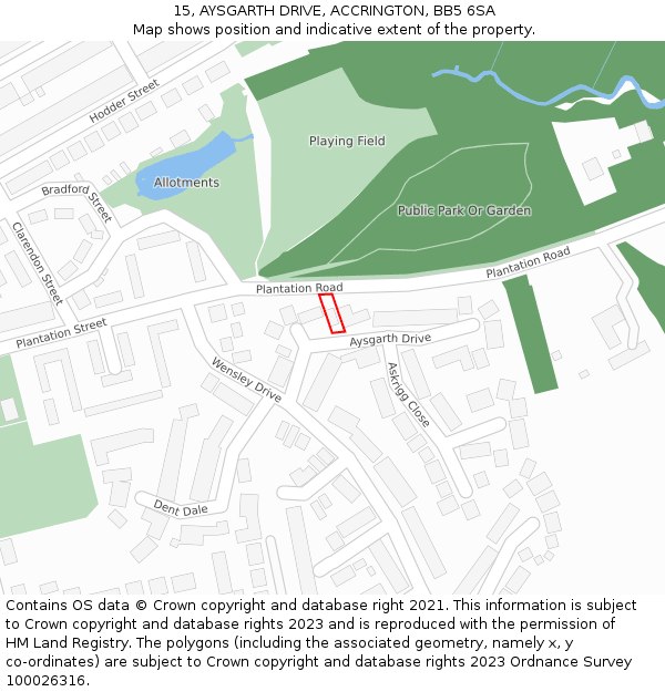 15, AYSGARTH DRIVE, ACCRINGTON, BB5 6SA: Location map and indicative extent of plot