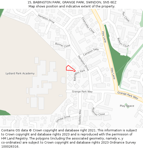 15, BABINGTON PARK, GRANGE PARK, SWINDON, SN5 6EZ: Location map and indicative extent of plot