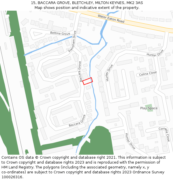 15, BACCARA GROVE, BLETCHLEY, MILTON KEYNES, MK2 3AS: Location map and indicative extent of plot