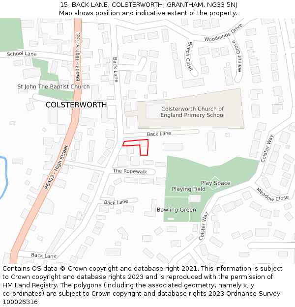 15, BACK LANE, COLSTERWORTH, GRANTHAM, NG33 5NJ: Location map and indicative extent of plot