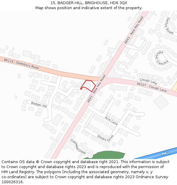 15, BADGER HILL, BRIGHOUSE, HD6 3QX: Location map and indicative extent of plot