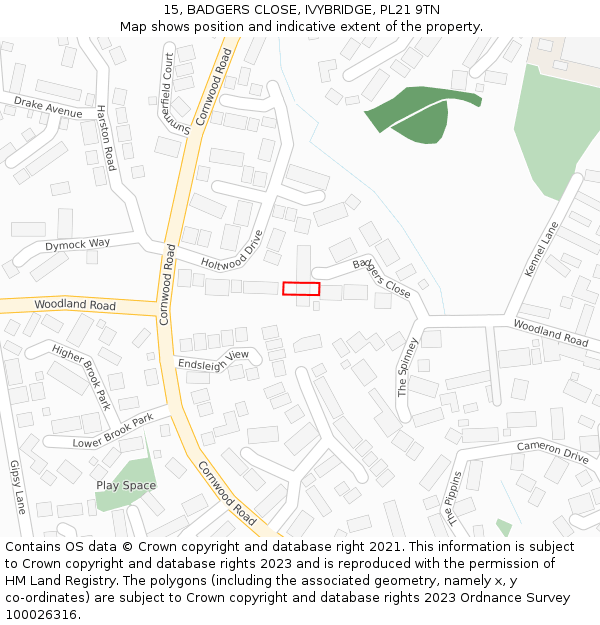 15, BADGERS CLOSE, IVYBRIDGE, PL21 9TN: Location map and indicative extent of plot