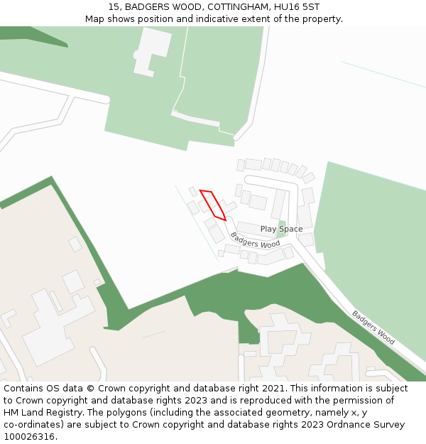 15, BADGERS WOOD, COTTINGHAM, HU16 5ST: Location map and indicative extent of plot