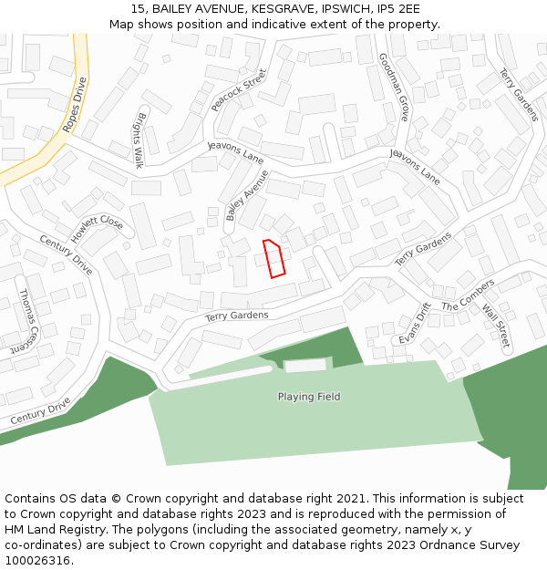 15, BAILEY AVENUE, KESGRAVE, IPSWICH, IP5 2EE: Location map and indicative extent of plot