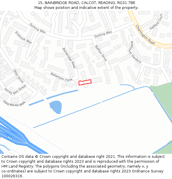 15, BAINBRIDGE ROAD, CALCOT, READING, RG31 7BE: Location map and indicative extent of plot