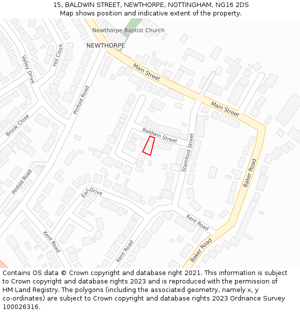 15, BALDWIN STREET, NEWTHORPE, NOTTINGHAM, NG16 2DS: Location map and indicative extent of plot