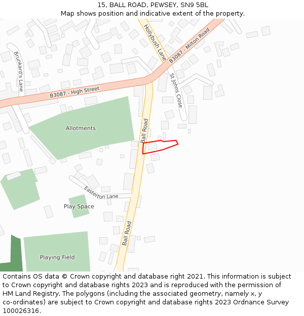 15, BALL ROAD, PEWSEY, SN9 5BL: Location map and indicative extent of plot