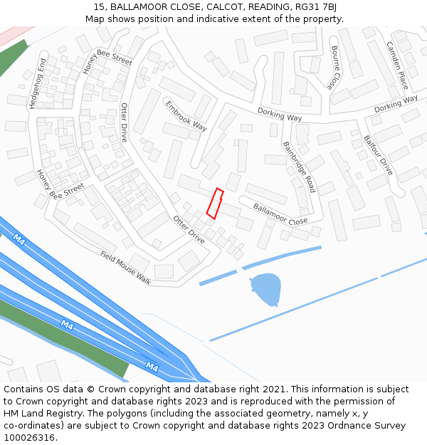 15, BALLAMOOR CLOSE, CALCOT, READING, RG31 7BJ: Location map and indicative extent of plot