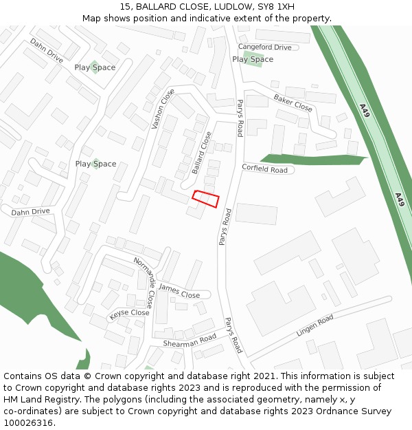 15, BALLARD CLOSE, LUDLOW, SY8 1XH: Location map and indicative extent of plot