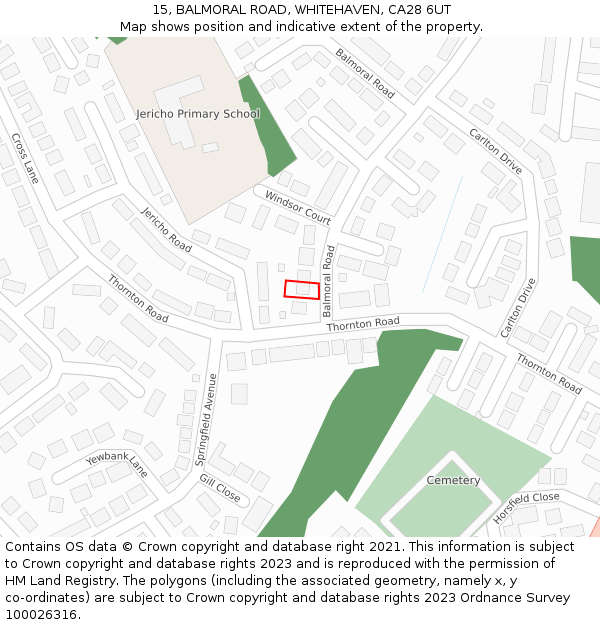 15, BALMORAL ROAD, WHITEHAVEN, CA28 6UT: Location map and indicative extent of plot