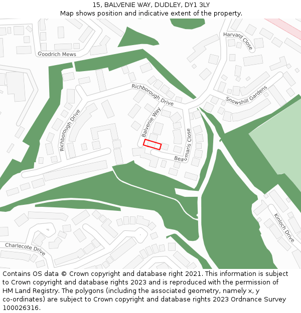 15, BALVENIE WAY, DUDLEY, DY1 3LY: Location map and indicative extent of plot