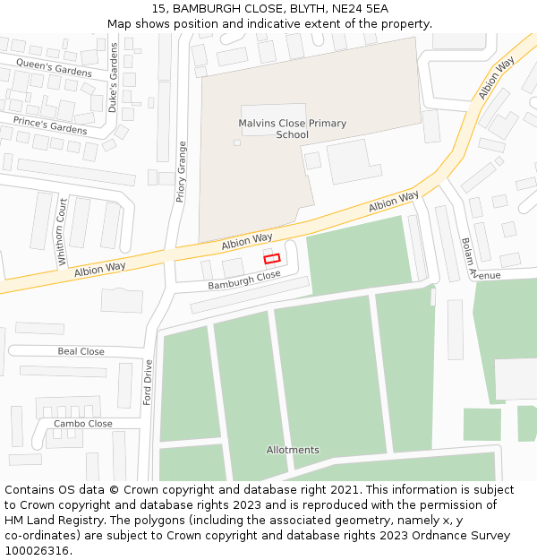 15, BAMBURGH CLOSE, BLYTH, NE24 5EA: Location map and indicative extent of plot