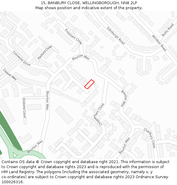 15, BANBURY CLOSE, WELLINGBOROUGH, NN8 2LP: Location map and indicative extent of plot