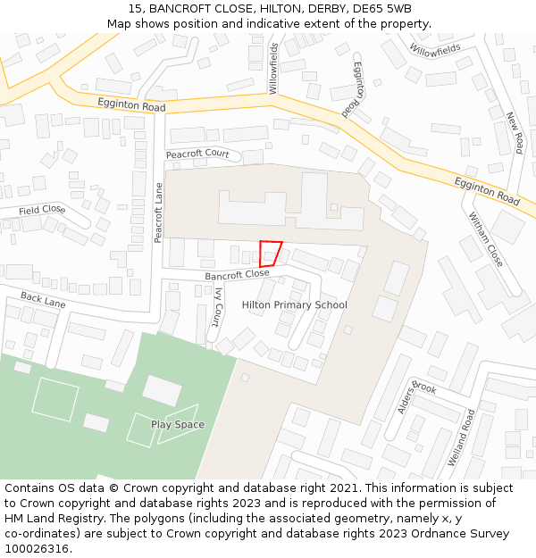 15, BANCROFT CLOSE, HILTON, DERBY, DE65 5WB: Location map and indicative extent of plot