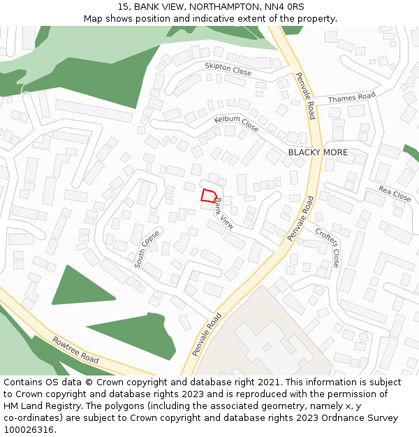15, BANK VIEW, NORTHAMPTON, NN4 0RS: Location map and indicative extent of plot